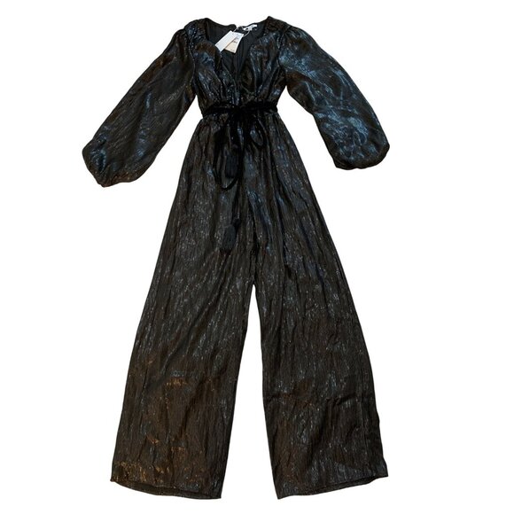 BTFL-Life Black Sequin Wide-Leg Jumpsuit M Poof Sleeves Fully Lined RV10313 NWT - Picture 12 of 15
